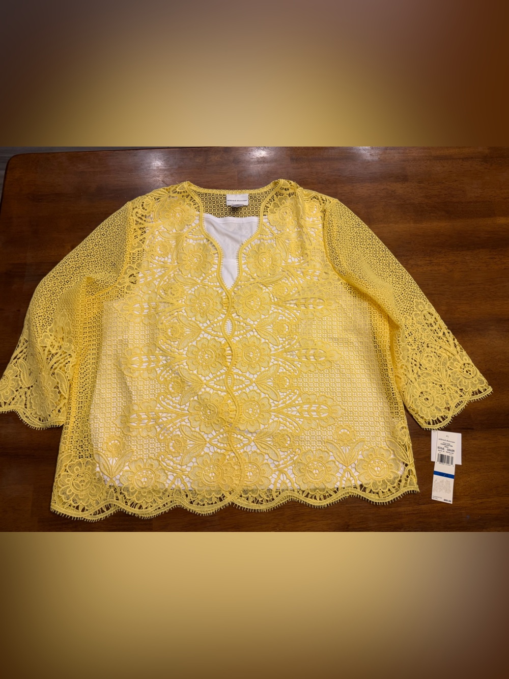 NWT Alfred Dunner Yellow Crochet Top Size XL retail $69.50